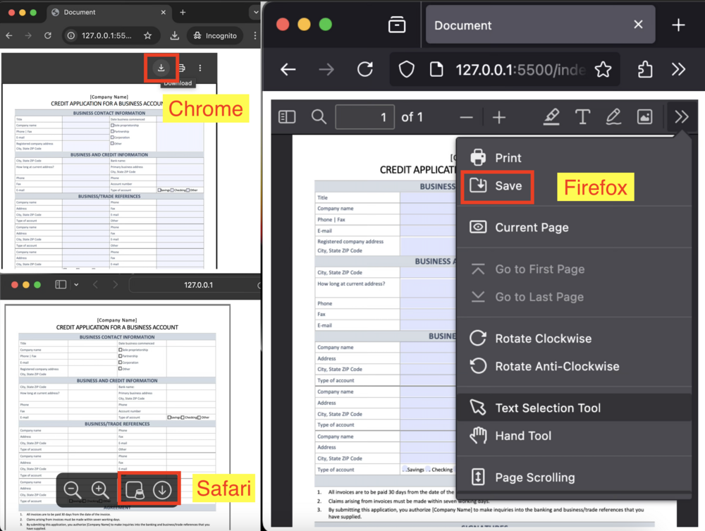 screenshot of embedding pure PDF forms