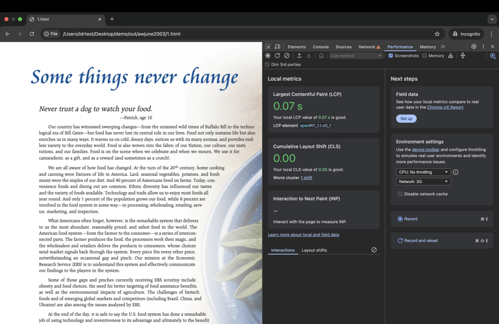 screenshot of render speed