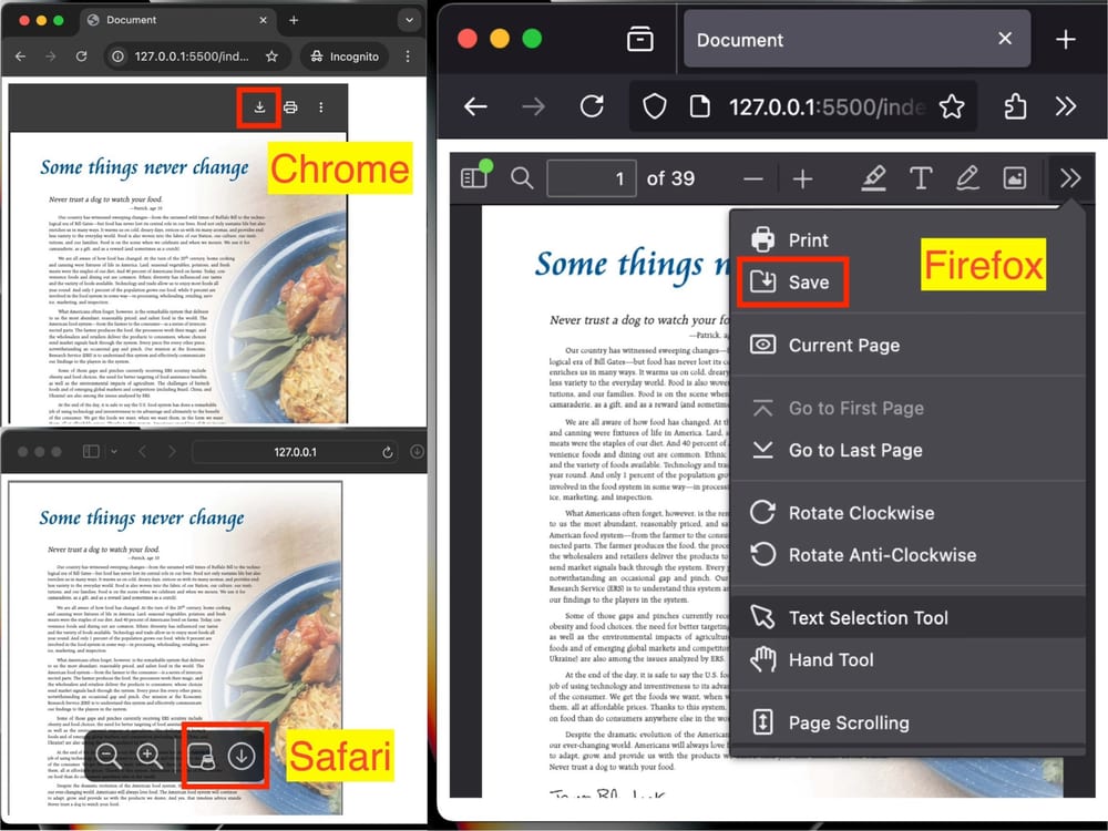 screenshot of embedding pure PDF files
