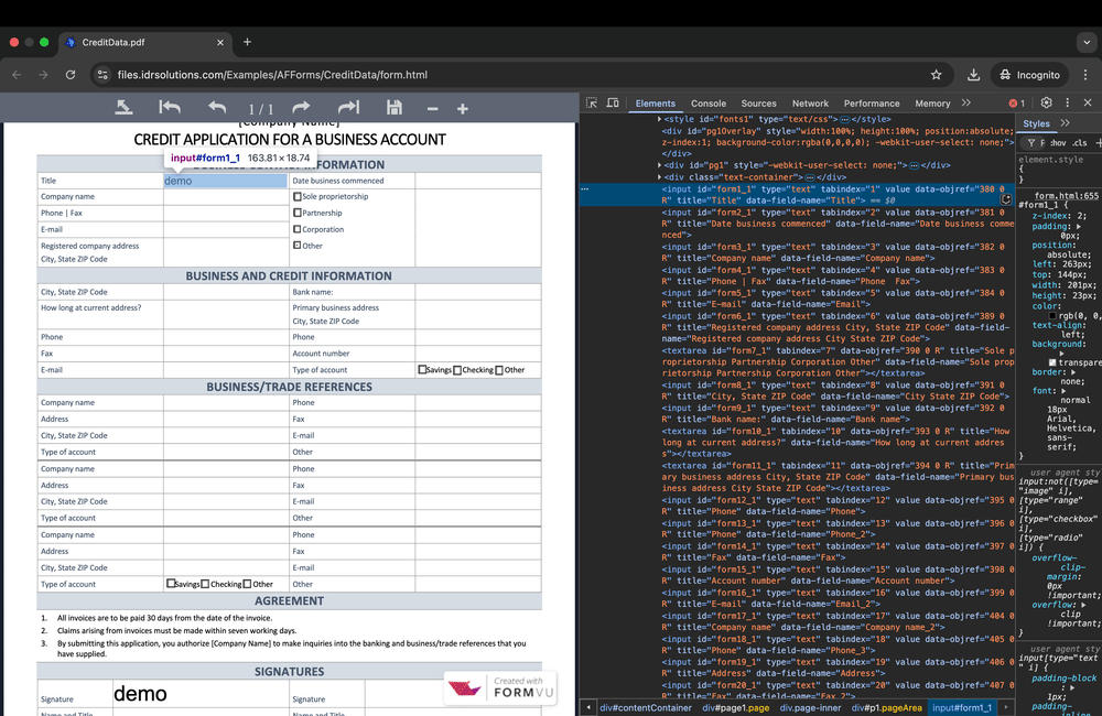 screenshot of how converted forms are embedded