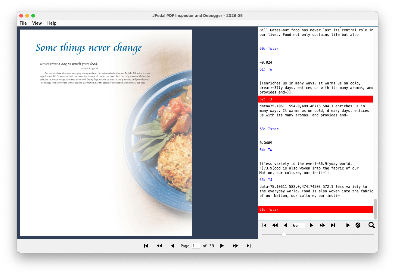 JPedal PDF Inspector stream debugger with breakpoints set in PostScript commands
