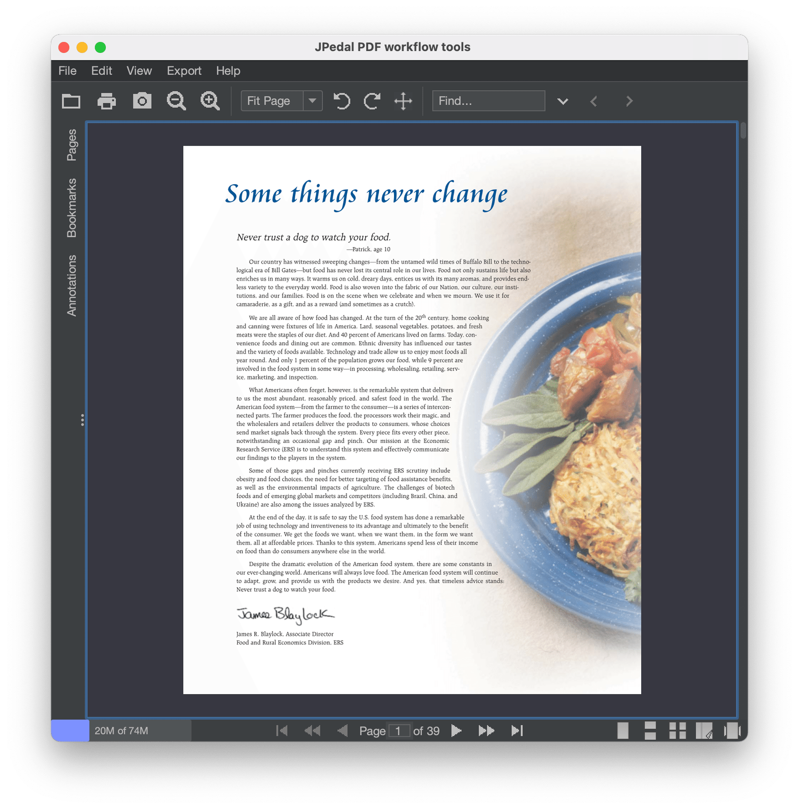 The JPedal Java PDF viewer displaying an open PDF document