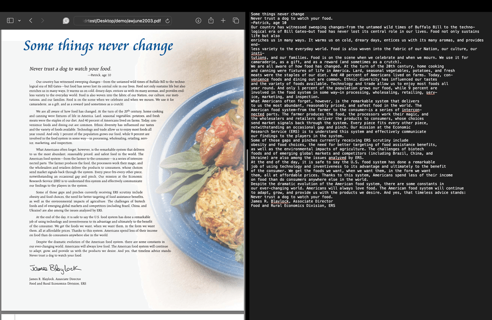 extracted text from PDF files