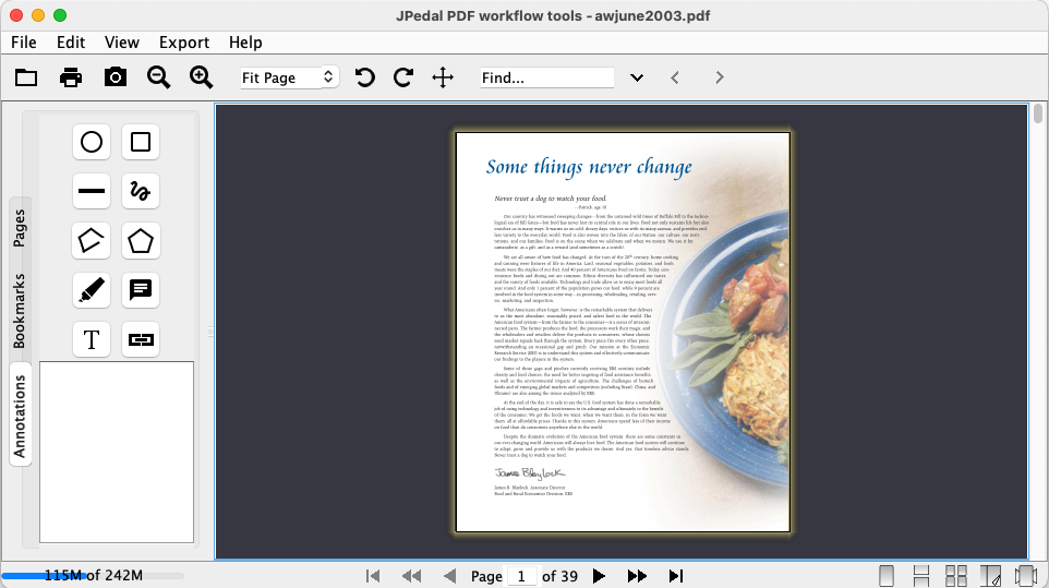 JPedal Viewer with the annotations tab visible