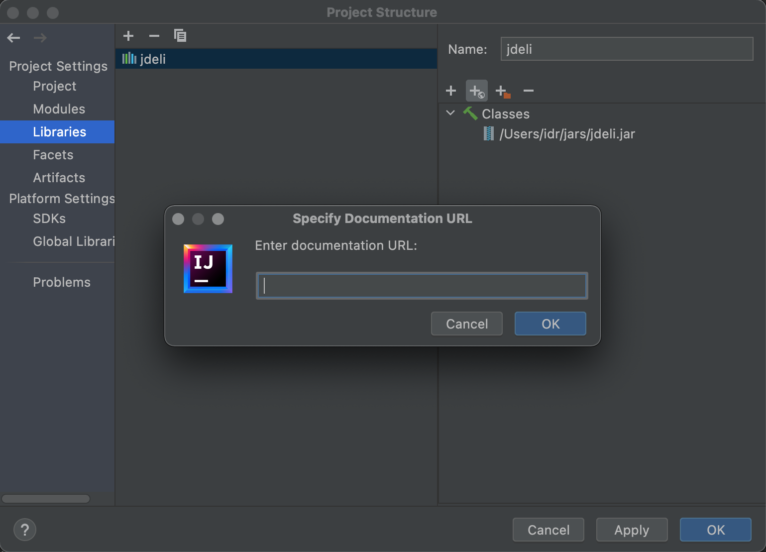 Specify Documentation URL window