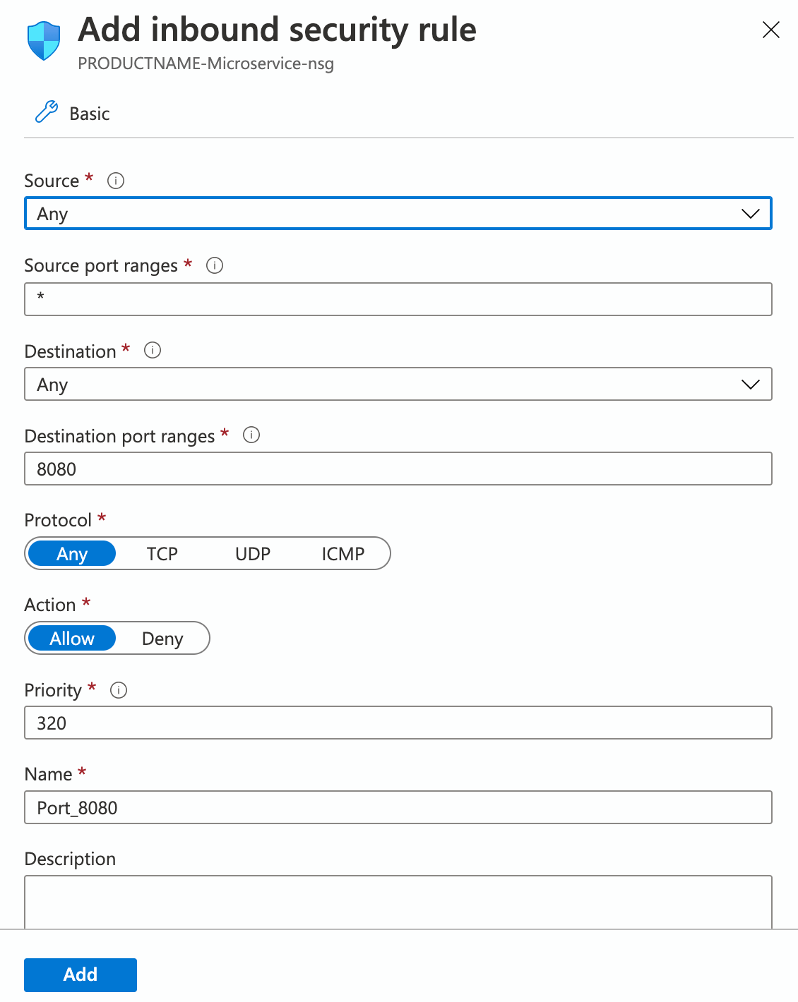 add inbound security rule